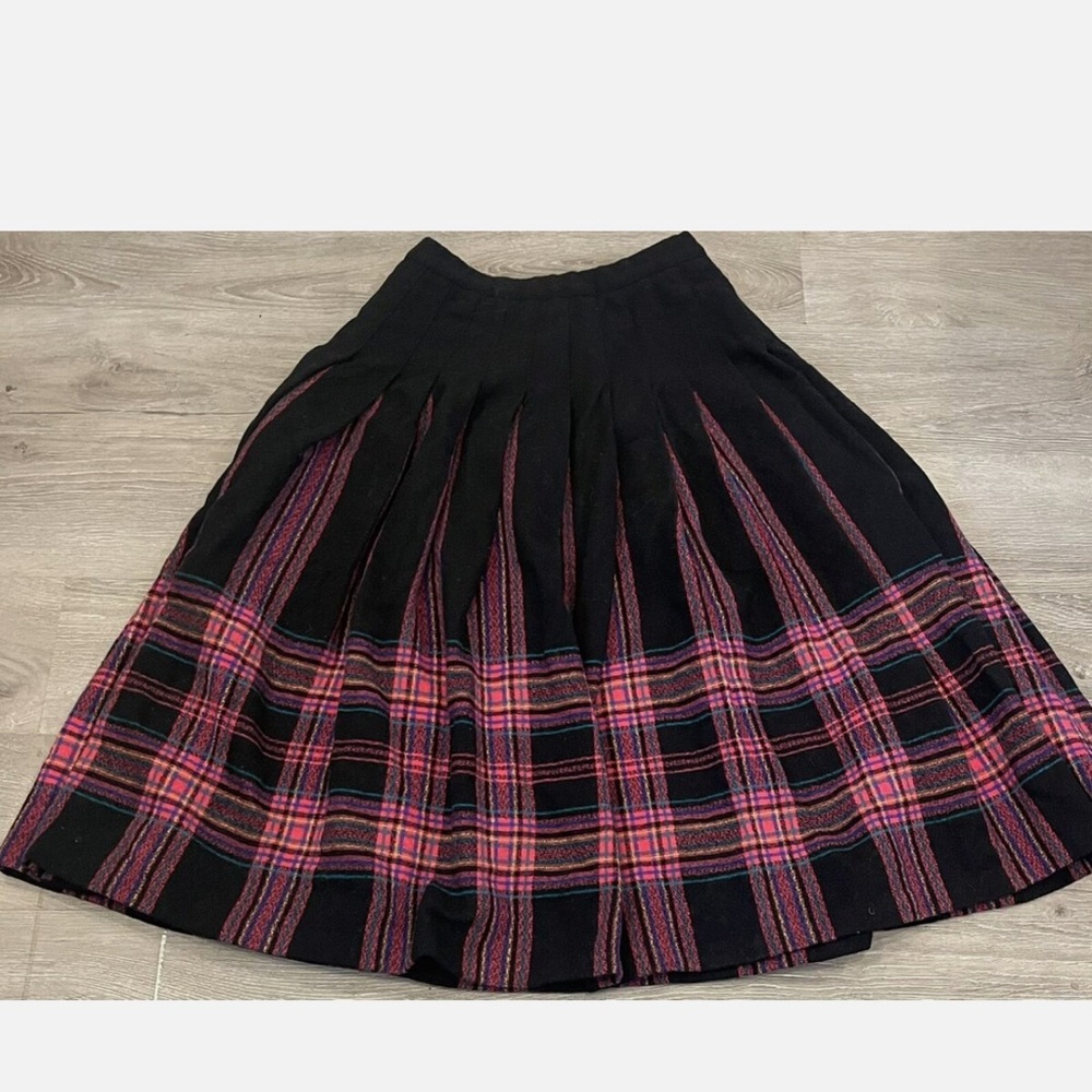 Pendleton A-line Black/Pink/Turquoise Midi Wool Skirt